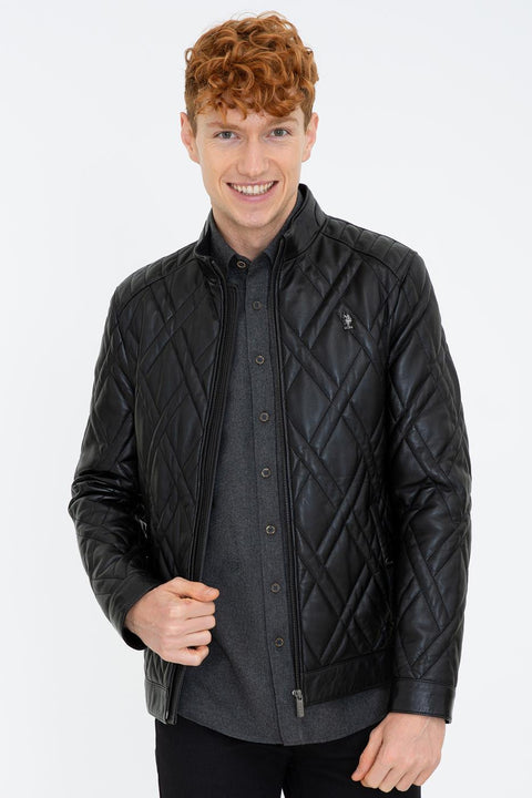 Us Polo  Assn Men  Black Leather Jacket