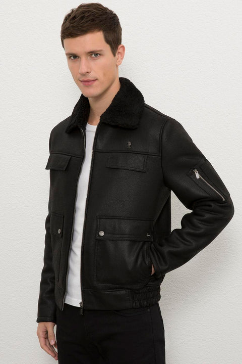 Us Polo  Assn  Men Black Leather Jacket