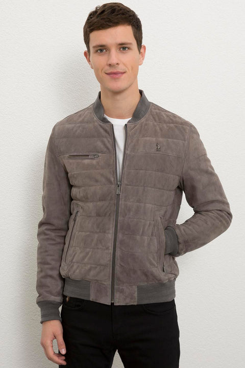 Us Polo  Assn Men  Gray Leather Jacket
