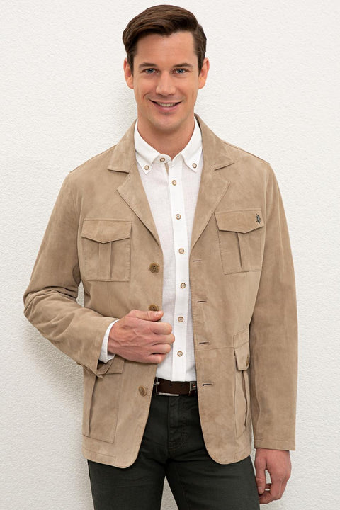 Us Polo Assn Men Beige Leather Jacket