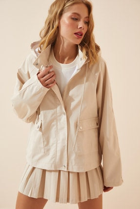 Happiness Ist. Women's Cream Hooded Seasonal Windbreaker Jacket