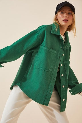 Happiness Ist. Women's Green Oversize Colored Jean Jacket