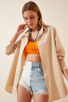 Happiness Ist. Women's Cream Oversize Long Basic Shirt DD00842