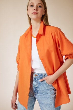 Happiness Ist. Women's Orange Oversize Long Basic Shirt DD00842
