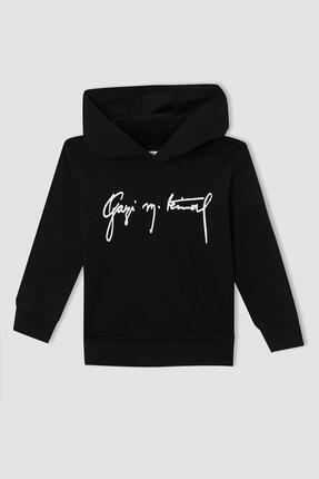 DeFacto Boy Regular Fit Atatürk Printed Hooded Soft Fluffy Sweatshirt
