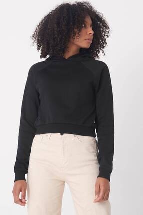 Addax Women's Black Hooded Short Sweatshirt S0712