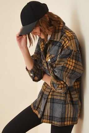 Happiness Ist. Women's Smoked Plaid Oversize Stamped Shirt Jacket