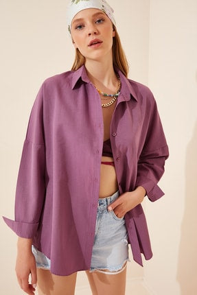 Happiness Ist. Women's Dark Lilac Oversize Long Basic Shirt DD00842