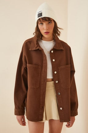 Happiness Ist. Women's Brown Oversize Colored Jean Jacket
