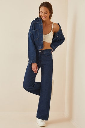 Happiness Ist. Women's Navy Blue Long Wide Leg Jean