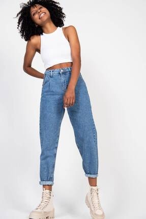 Addax Women's Denim Color Balloon Mom Jeans