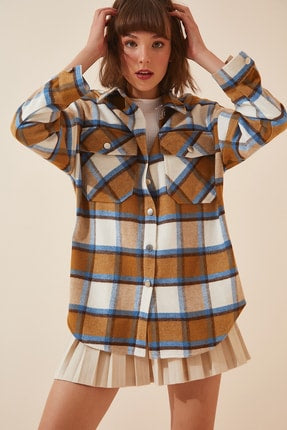 Happiness Ist. Women's Biscuit Plaid Stamped Shirt Jacket