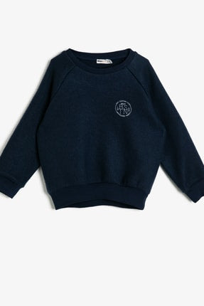 Koton Boys Navy Blue Plush Buttoned Bomber Collar Sweatshirt
