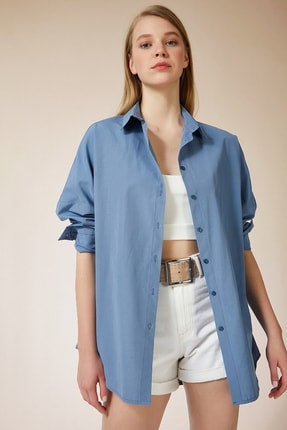 Happiness Ist. Women's Indigo Blue Oversize Long Basic Shirt DD00842