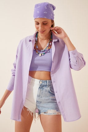 Happiness Ist. Women's Lilac Oversize Long Basic Shirt DD00842