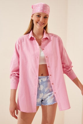 Happiness Ist. Women's Pink Oversize Long Basic Shirt DD00842
