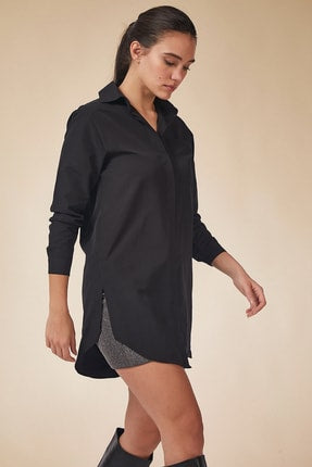 Happiness Ist. Women's Black Long Boyfriend Poplin Shirt BP00045