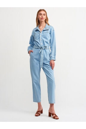 Dilvin 4381 Side Concealed Flato Jumpsuit Blue