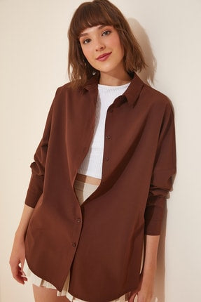 Happiness Ist. Women's Chocolate Oversize Long Basic Shirt DD00842