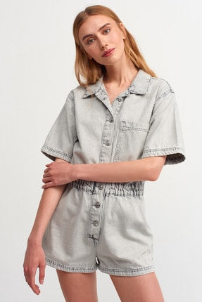 Dilvin 4411 Snow Wash Short Overalls Gray