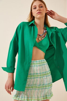 Happiness Ist. Women's Dark Green Oversize Long Basic Shirt DD00842