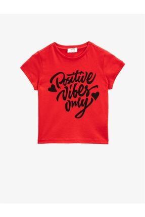 Koton Kids Girl's Red Crew Neck Short Sleeved Cotton T-Shirt