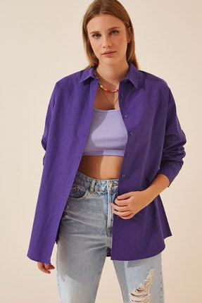 Happiness Ist. Women's Purple Oversize Long Basic Shirt DD00842