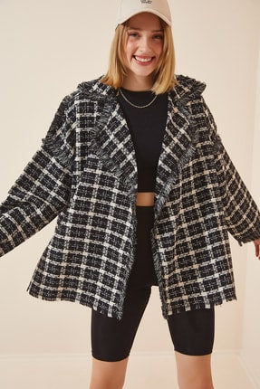 Happiness Ist. Women's Black Checkered Oversize Seasonal Cachet Jacket