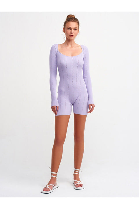 Dilvin 1060 Pool Collar Corduroy Short Jumpsuit Lilac