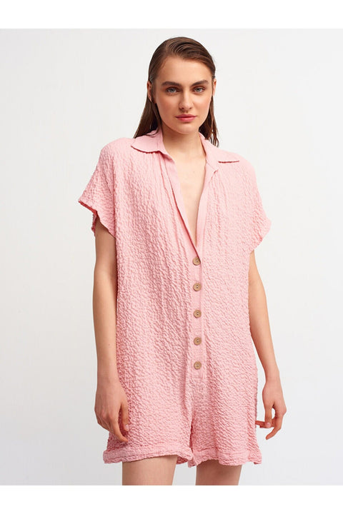 Dilvin Women's Pink Shirt Collar Jumpsuit