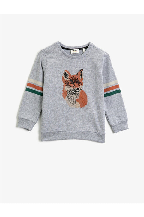 Koton Boys Gray Crew Neck Animal Figured Long Sleeve Sweatshirt