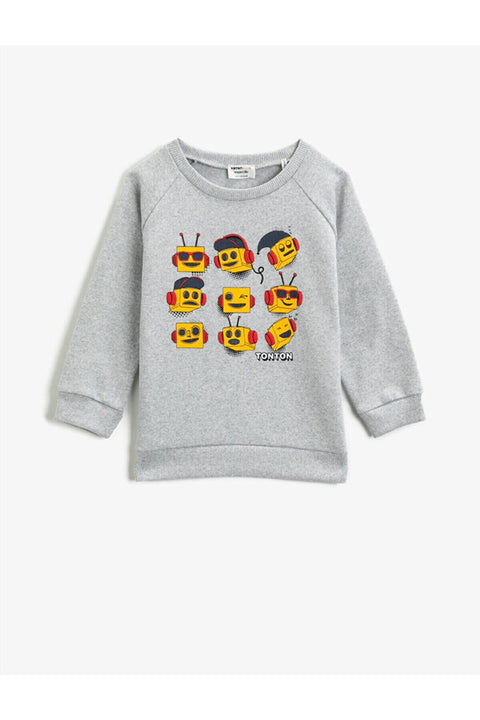 Koton Boys Gray Crew Neck Long Sleeve Printed Sweatshirt