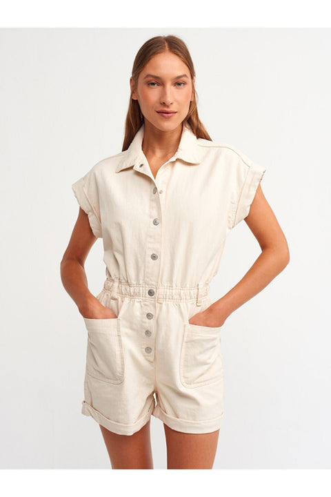 Dilvin 4447 Short Ecru Jumpsuit with Elastic Waist
