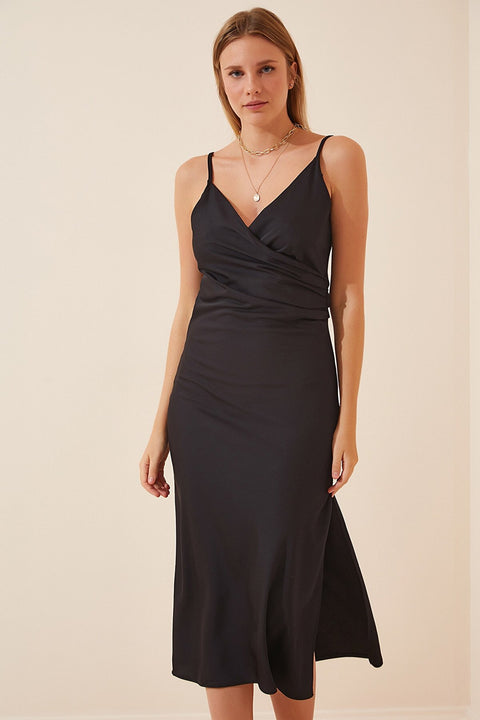Happiness Ist. Women's Black Strap Satin Dress