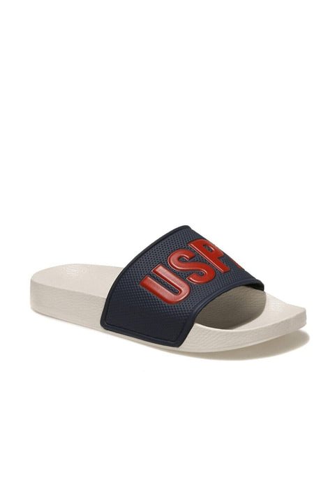 Us Polo Assn Unisex Blue White Written Dot Pattern Slippers