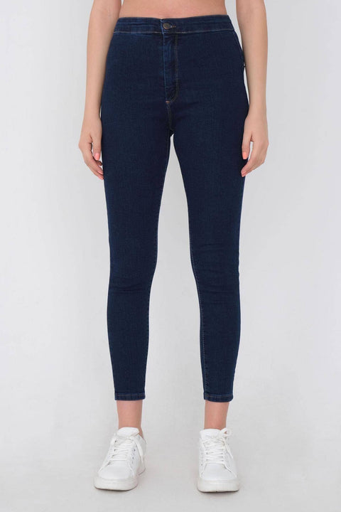 Addax Women's Dark Denim High Waist Trousers