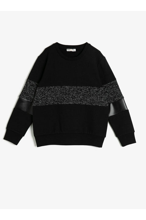 Koton Boys Black Plush Buttoned Bomber Collar Sweatshirt