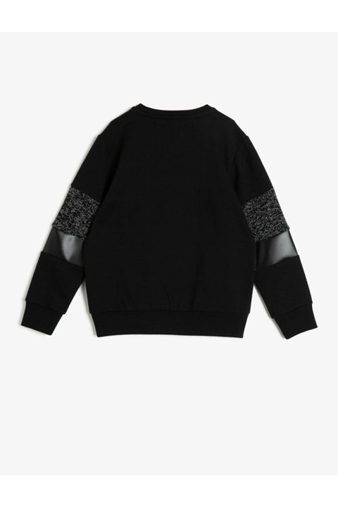 Koton Boys Black Plush Buttoned Bomber Collar Sweatshirt