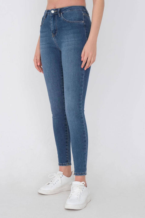 Addax Women's Dark Denim Pocket Detailed Jean Trousers