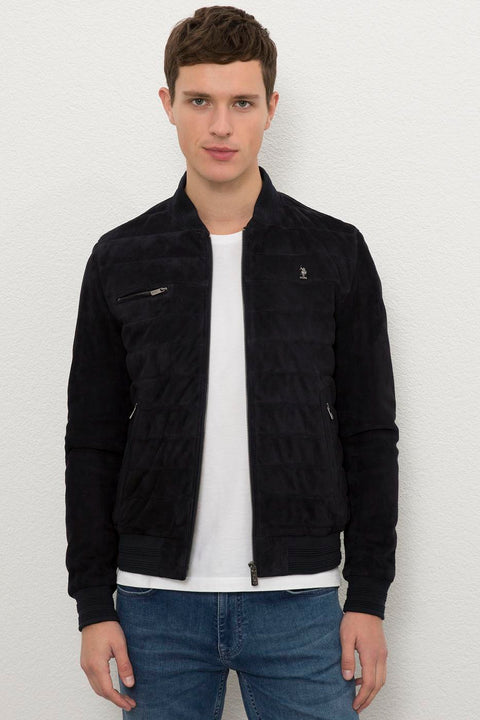 Us Polo  Assn Men Navy Blue Leather Jacket