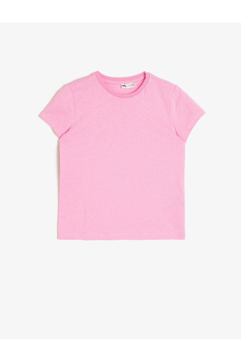 Koton Kids Girls' Pink Cycling Collar T-Shirt