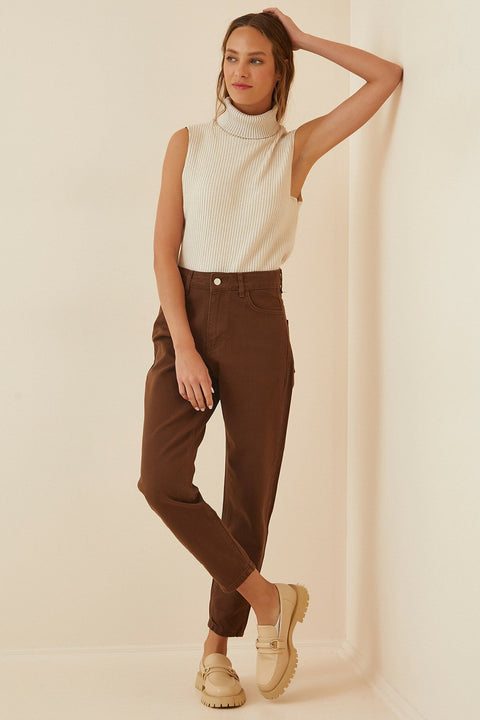 Happiness Ist. Women's Brown High Waist Mom Jeans