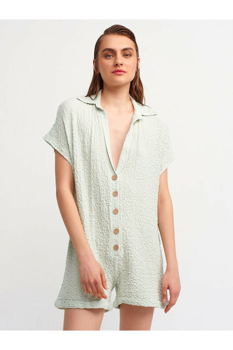 Dilvin Women's Mint Shirt Collar Jumpsuit