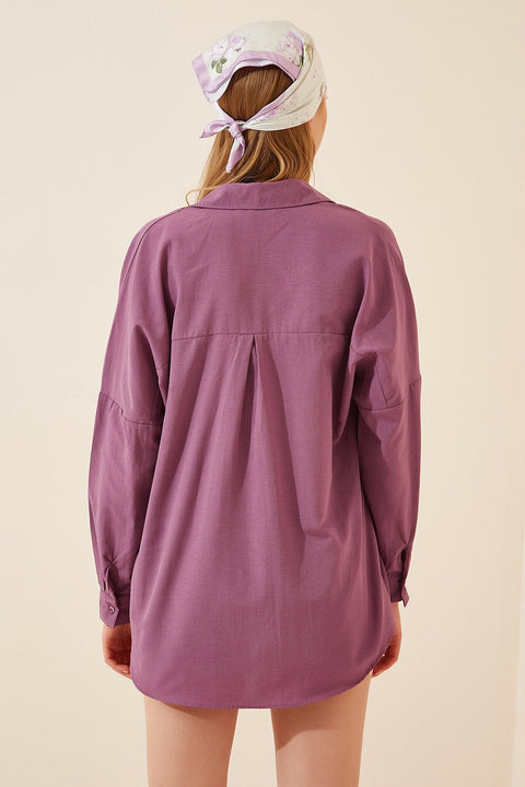 Happiness Ist. Women's Dark Lilac Oversize Long Basic Shirt DD00842