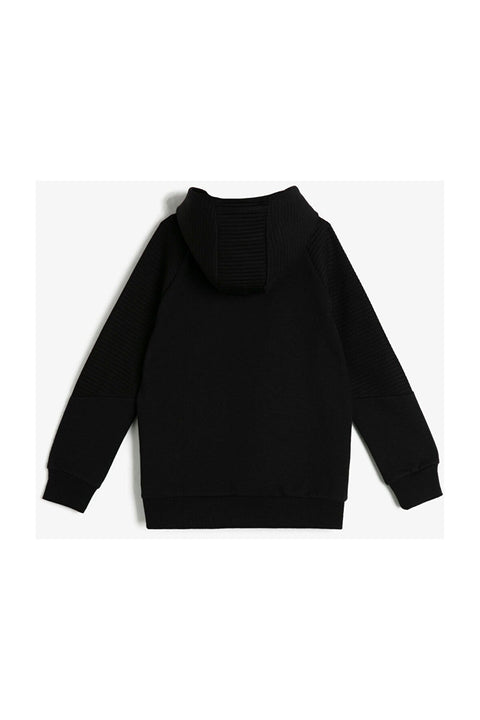 Koton Boys Black Plush Buttoned Bomber Collar Sweatshirt