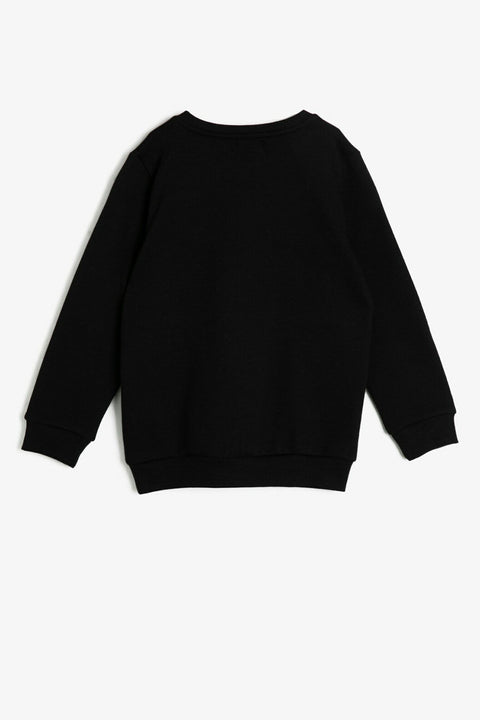 Koton Boys Black Plush Buttoned Bomber Collar Sweatshirt
