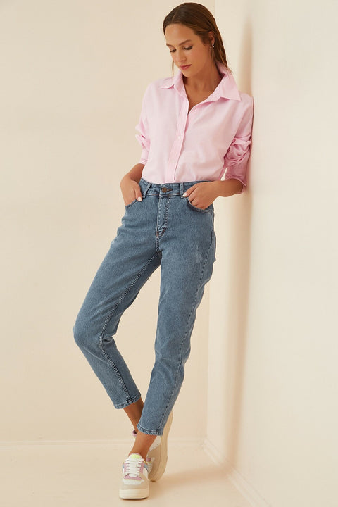 Happiness Ist. Women's Medium Blue High Waist Slim Fit Jean