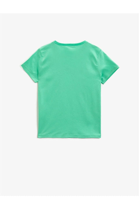 Koton Kids Girl's Green Printed T-Shirt