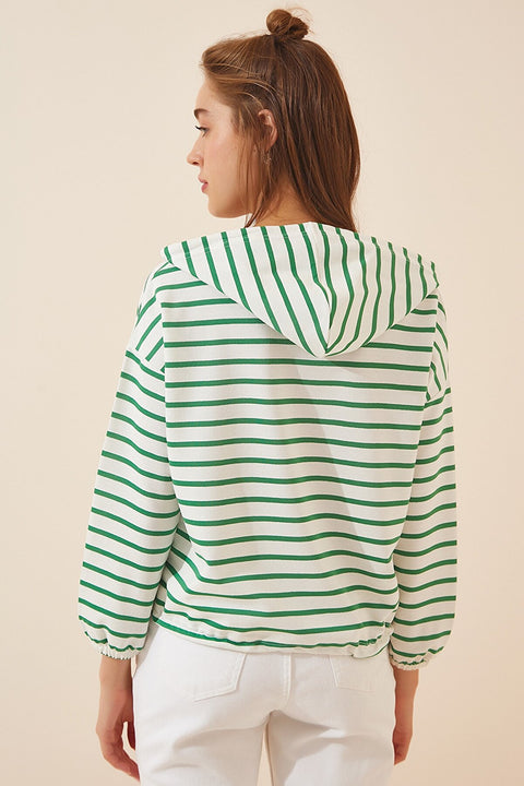 Happiness Women's Dark Green Zippered Hoodie Seasonal Sweatshirt