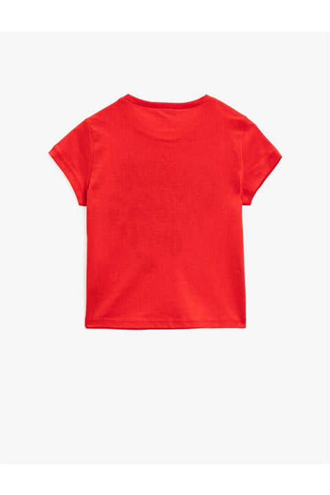 Koton Kids Girl's Red Crew Neck Short Sleeved Cotton T-Shirt